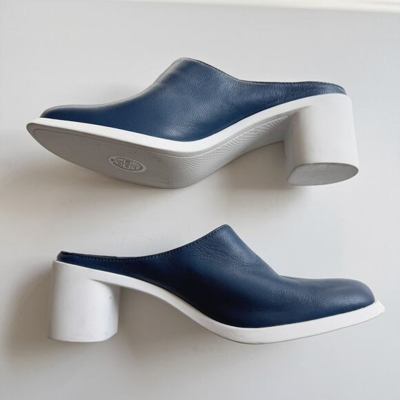Camper Colorblock Navy Blue Leather Slip-On Meda Clog Mules Size 38/7.5 - Picture 3 of 9